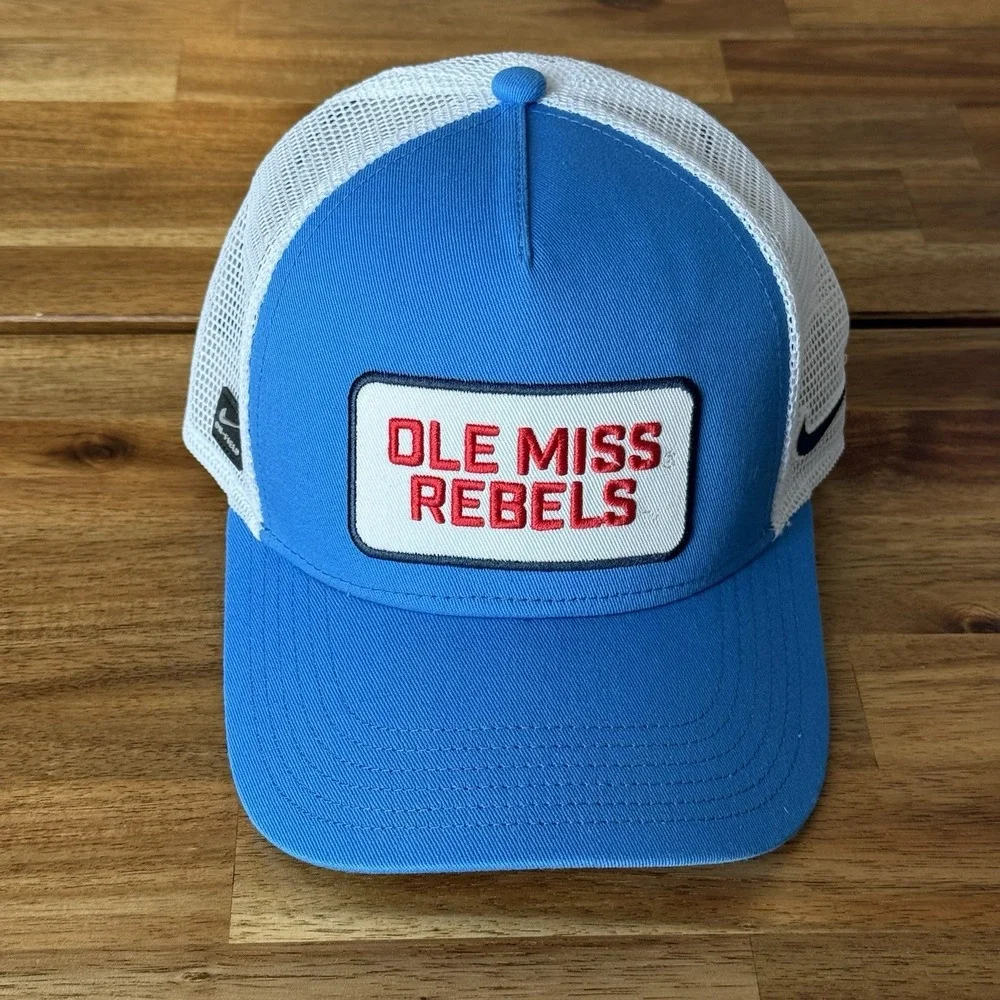 Nike Powder Blue Ole Miss Rebels 2025 On-Field Rise Trucker Adjustable YOUTH HAT